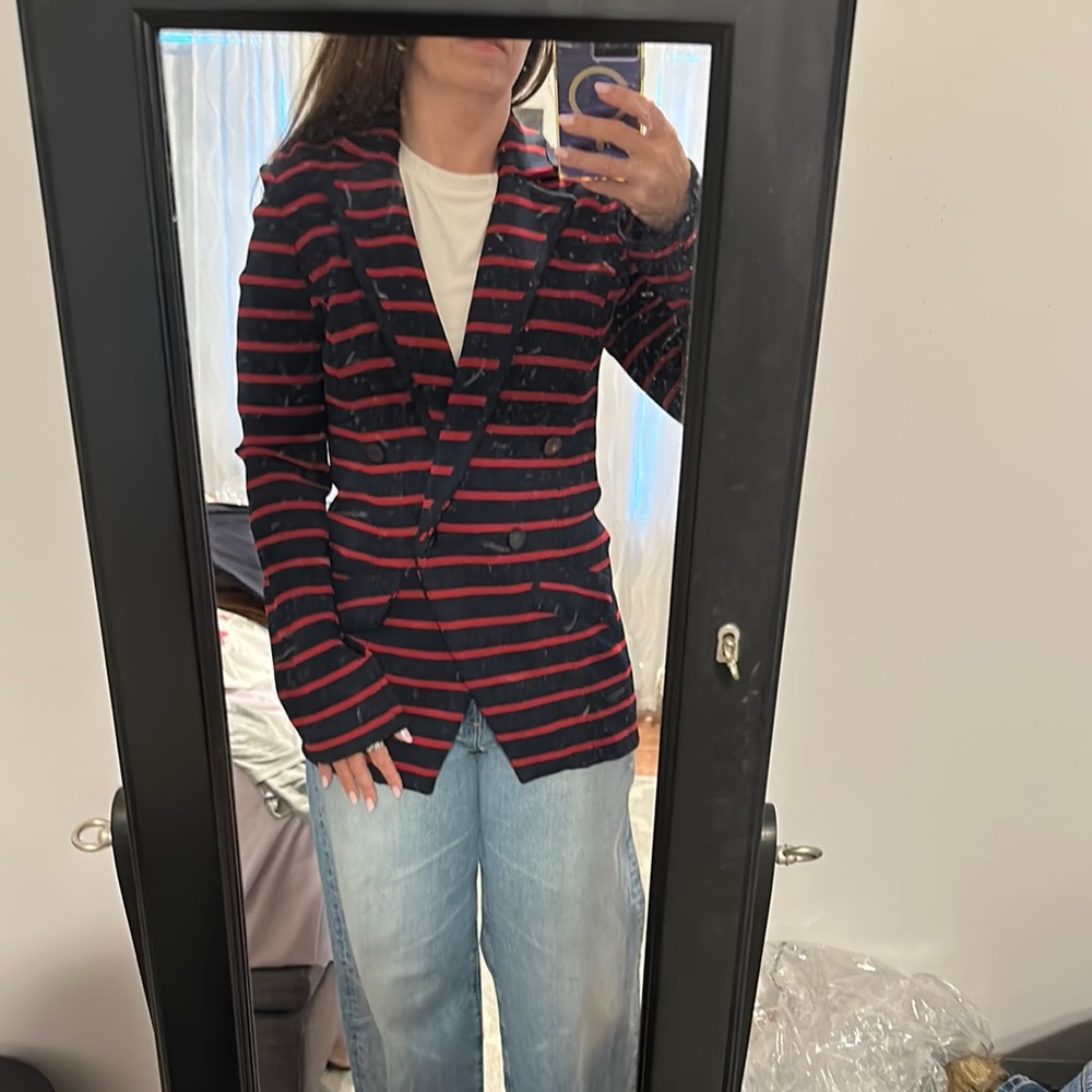 Veronica Beard Navy and Red Striped Blazer